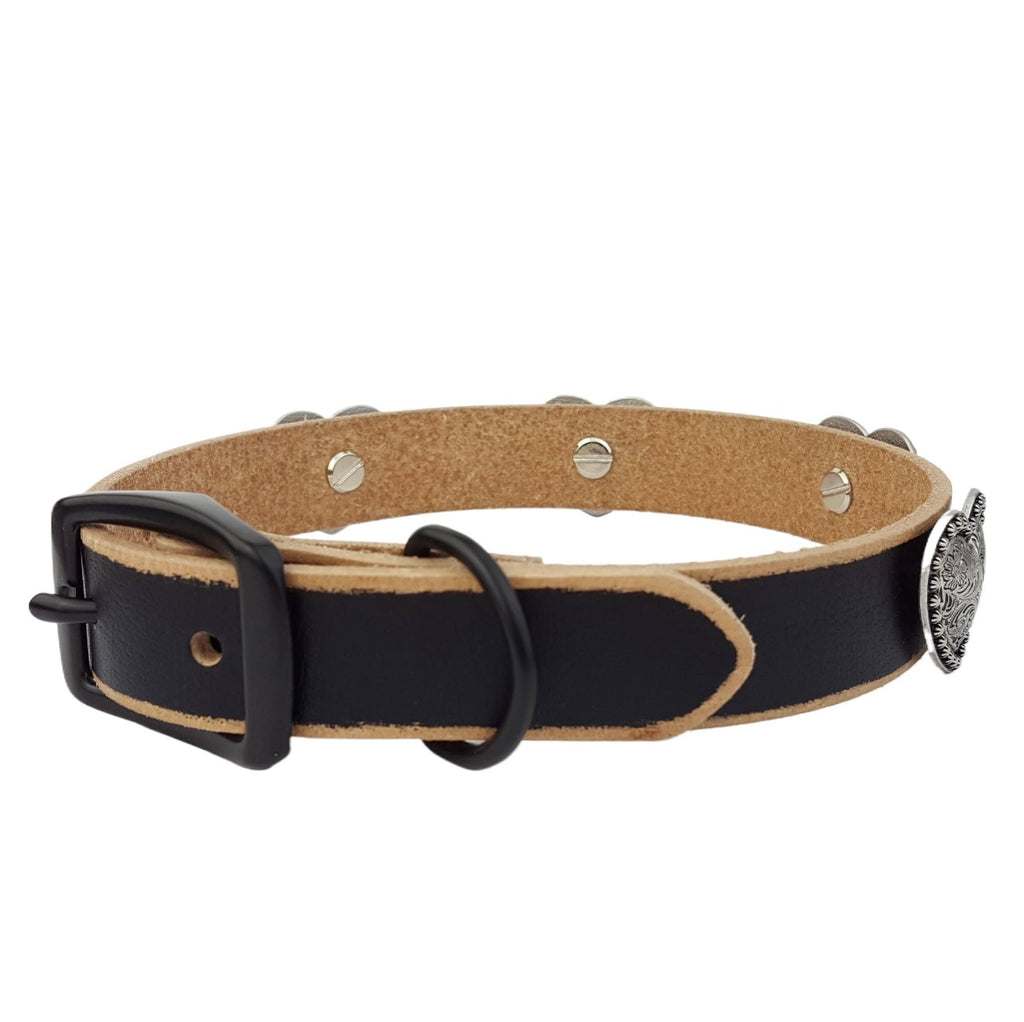 Genuine Distressed Leather Dog
Collar with Heart Conchos
