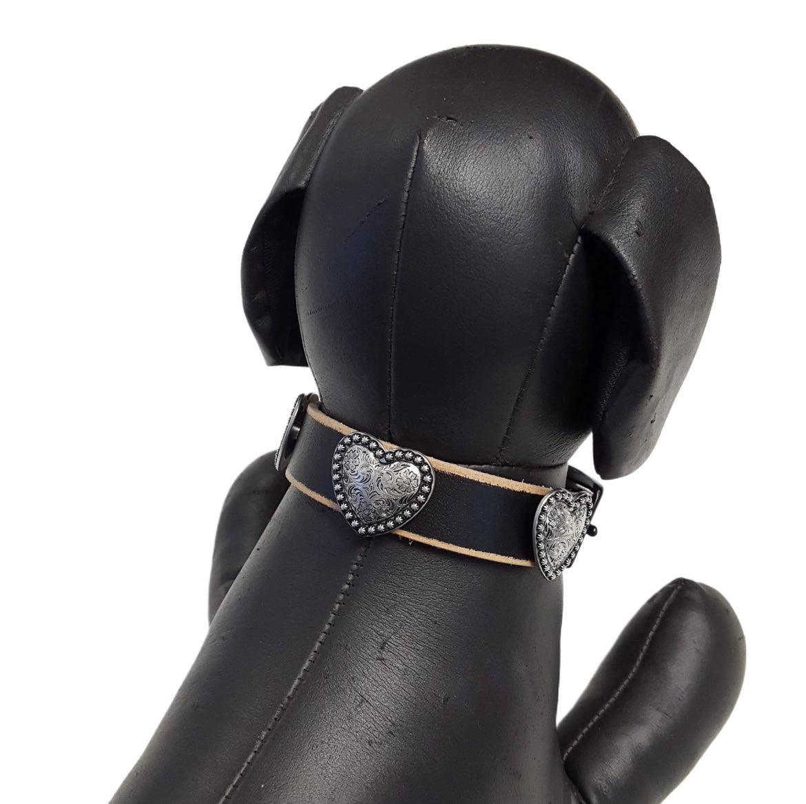 Genuine Distressed Leather Dog
Collar with Heart Conchos