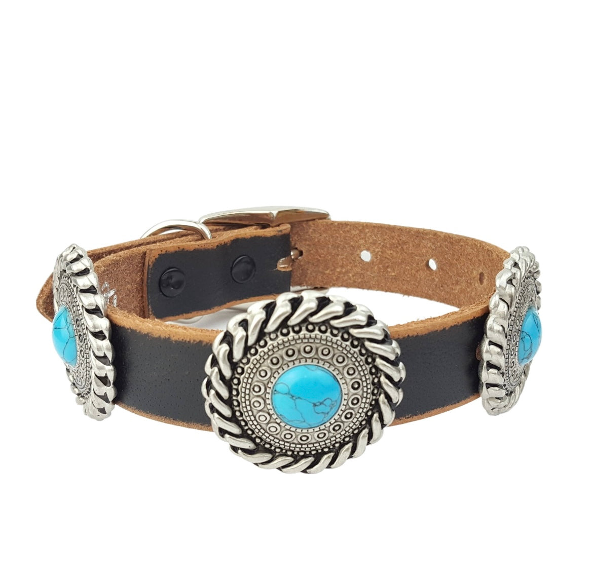 Genuine Leather Dog Collar with Western Round Conchos