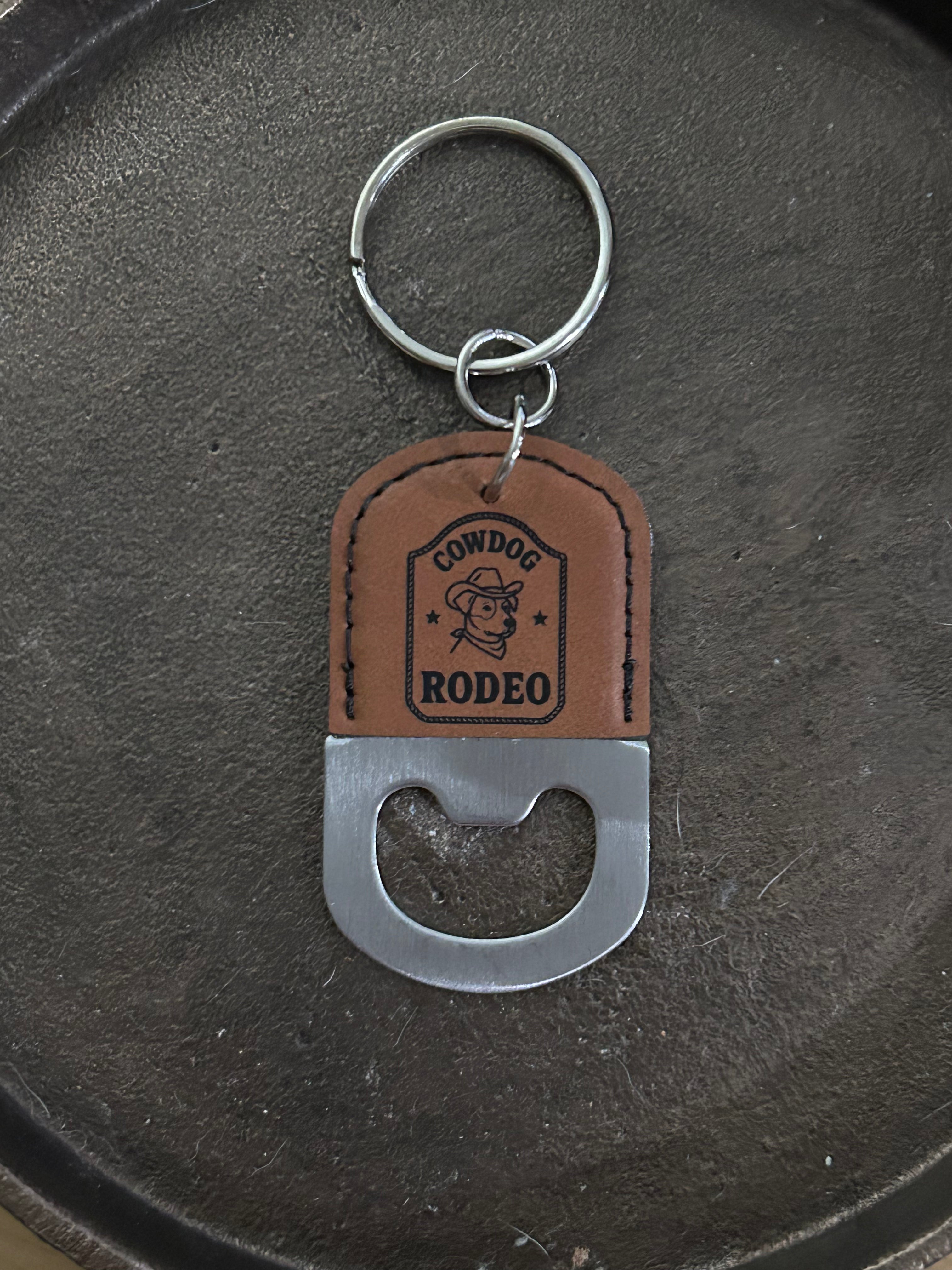 Leatherette Oval Bottle Opener Keychain Two-Sided