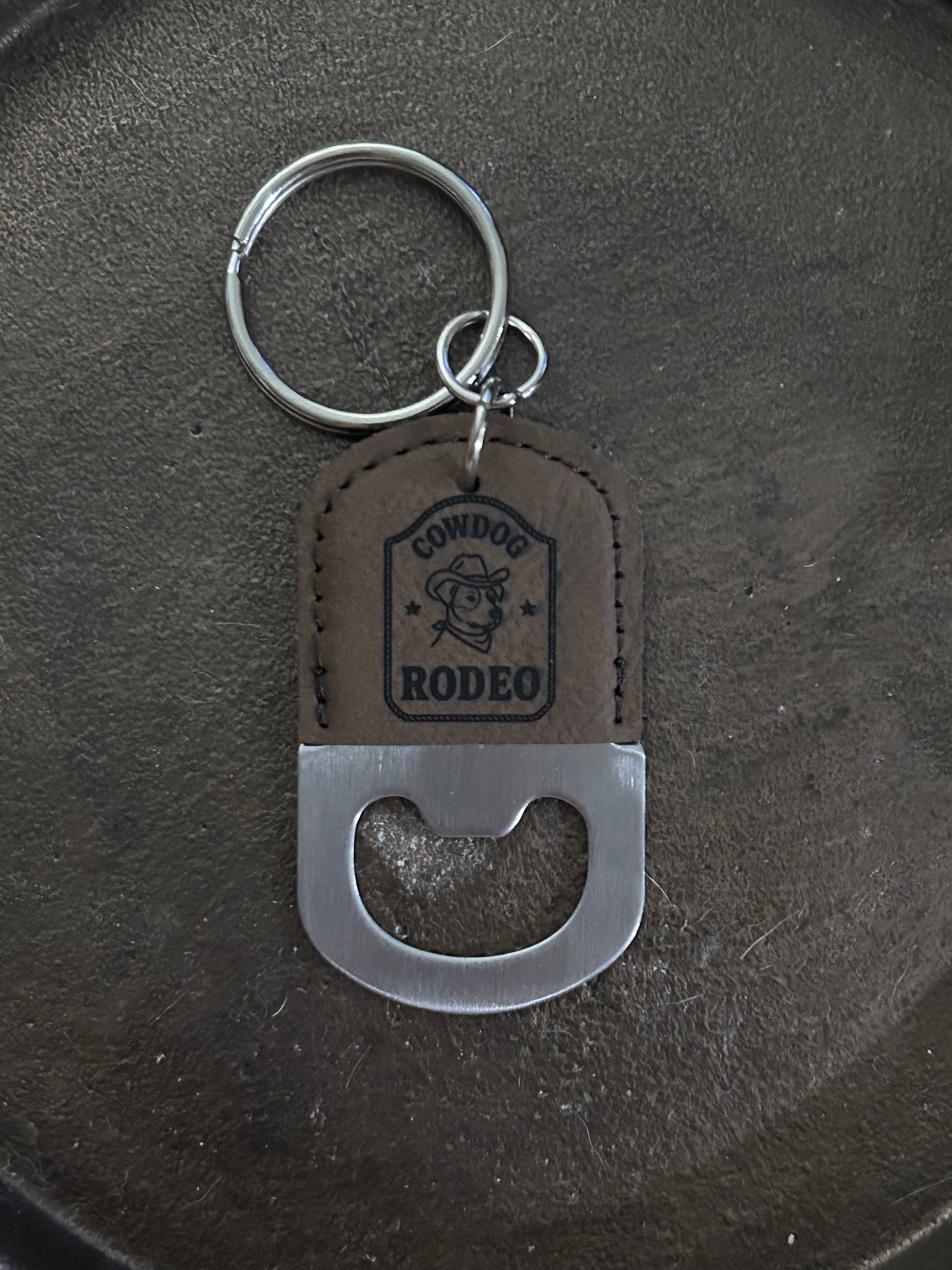 Leatherette Oval Bottle Opener Keychain Two-Sided